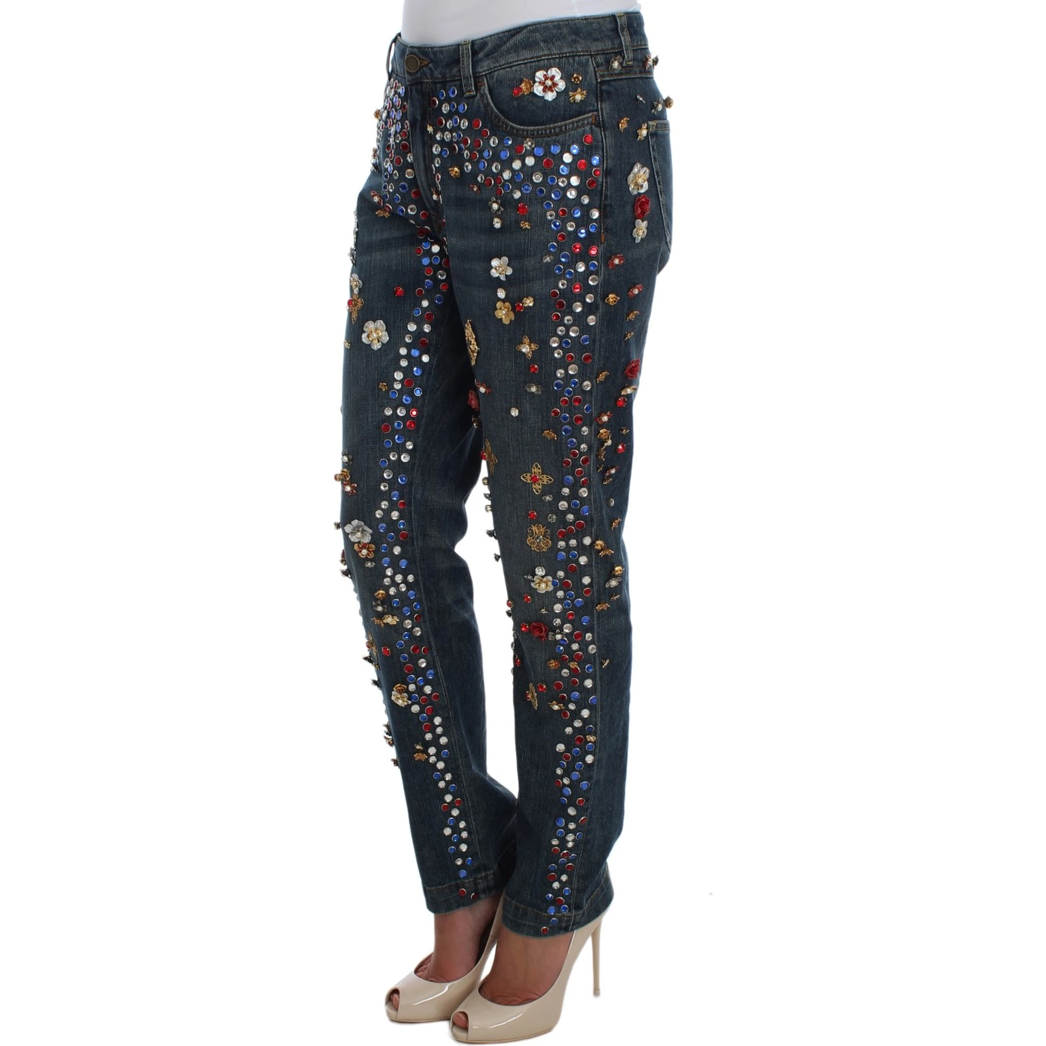 Crystal Roses Heart Embellished Jeans