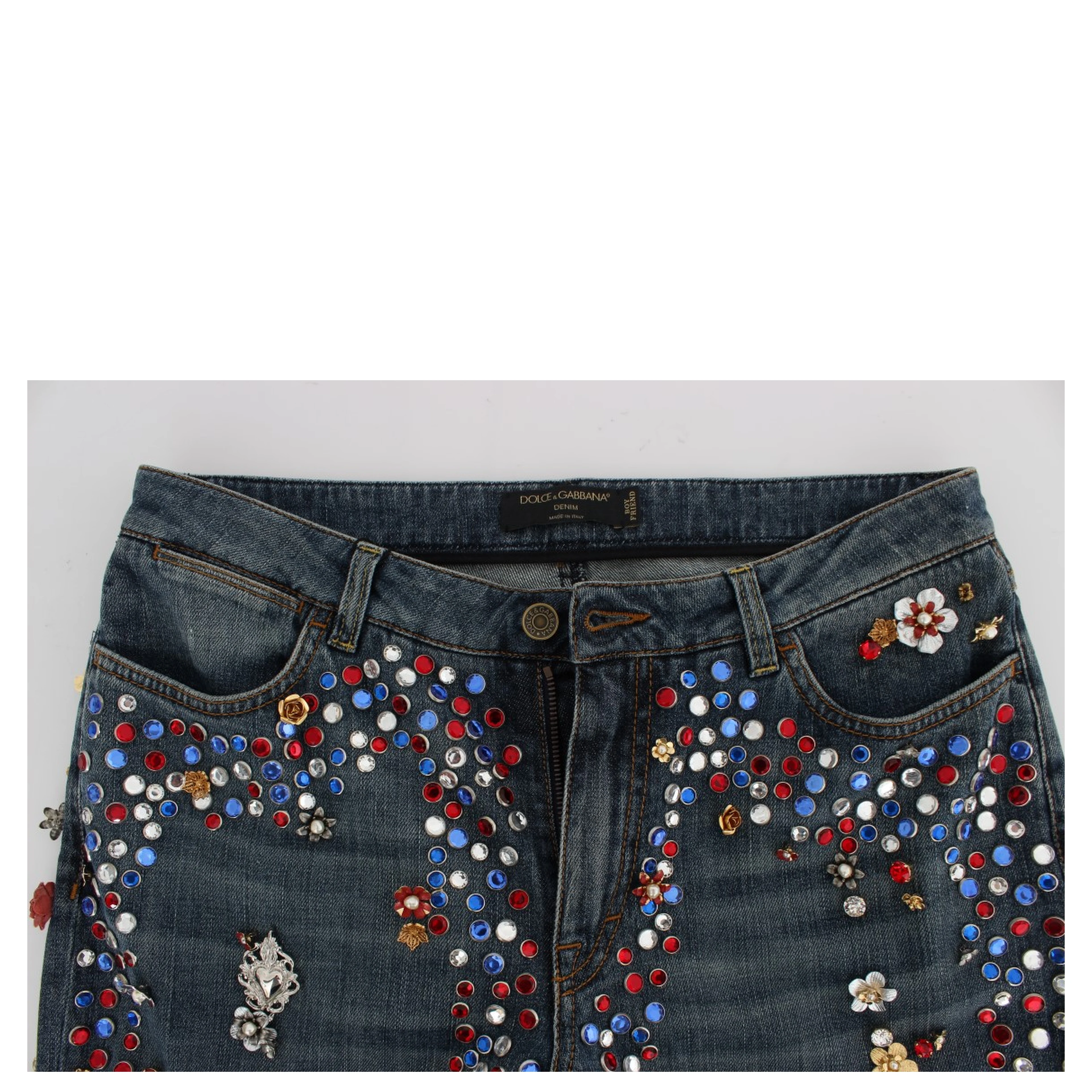 Crystal Roses Heart Embellished Jeans