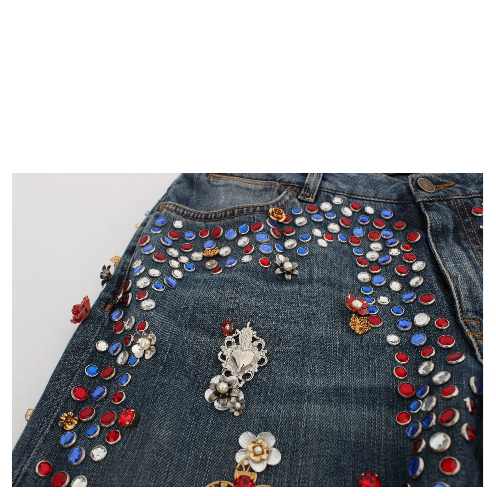 Crystal Roses Heart Embellished Jeans