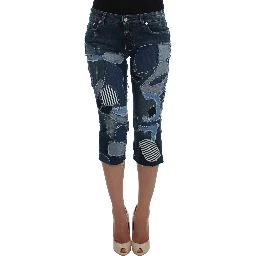 Stretch Blue Patchwork Jeans Shorts