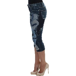 Stretch Blue Patchwork Jeans Shorts