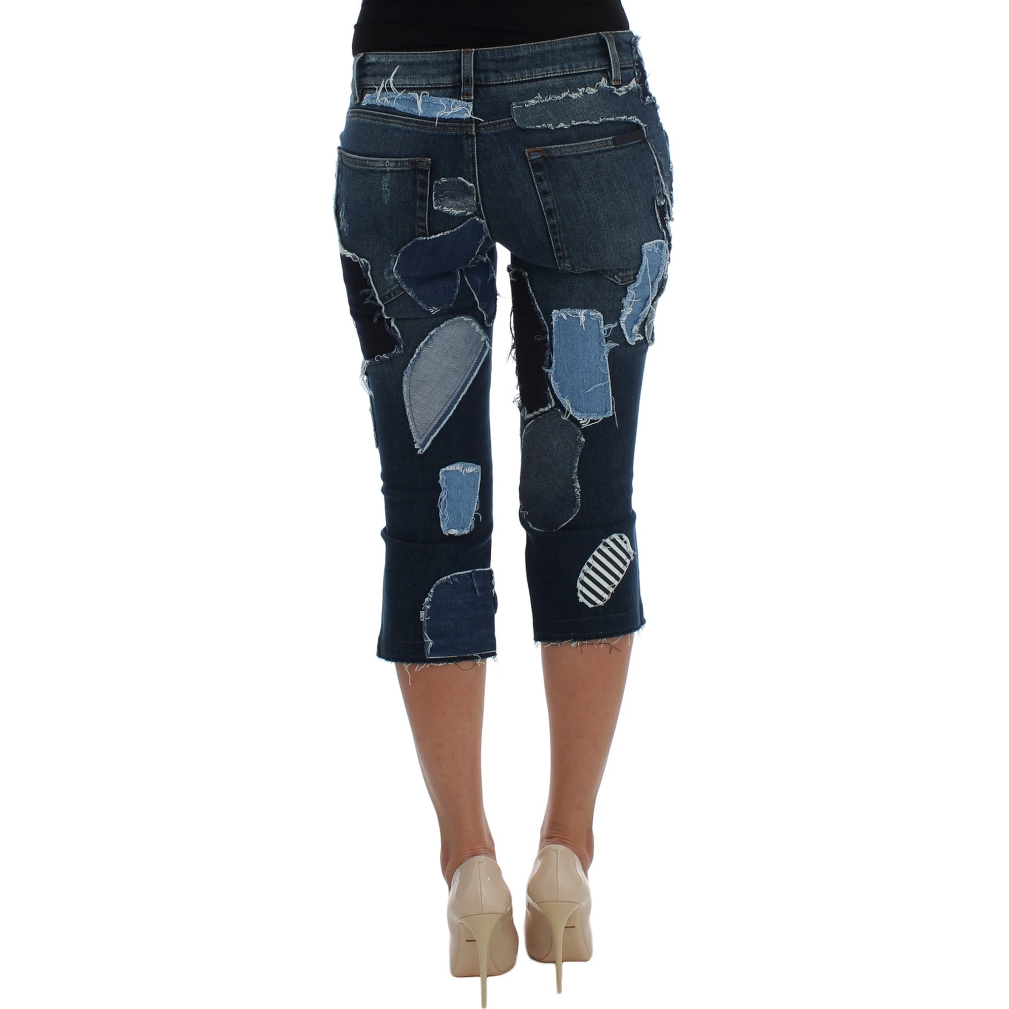 Stretch Blue Patchwork Jeans Shorts