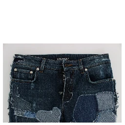 Stretch Blue Patchwork Jeans Shorts