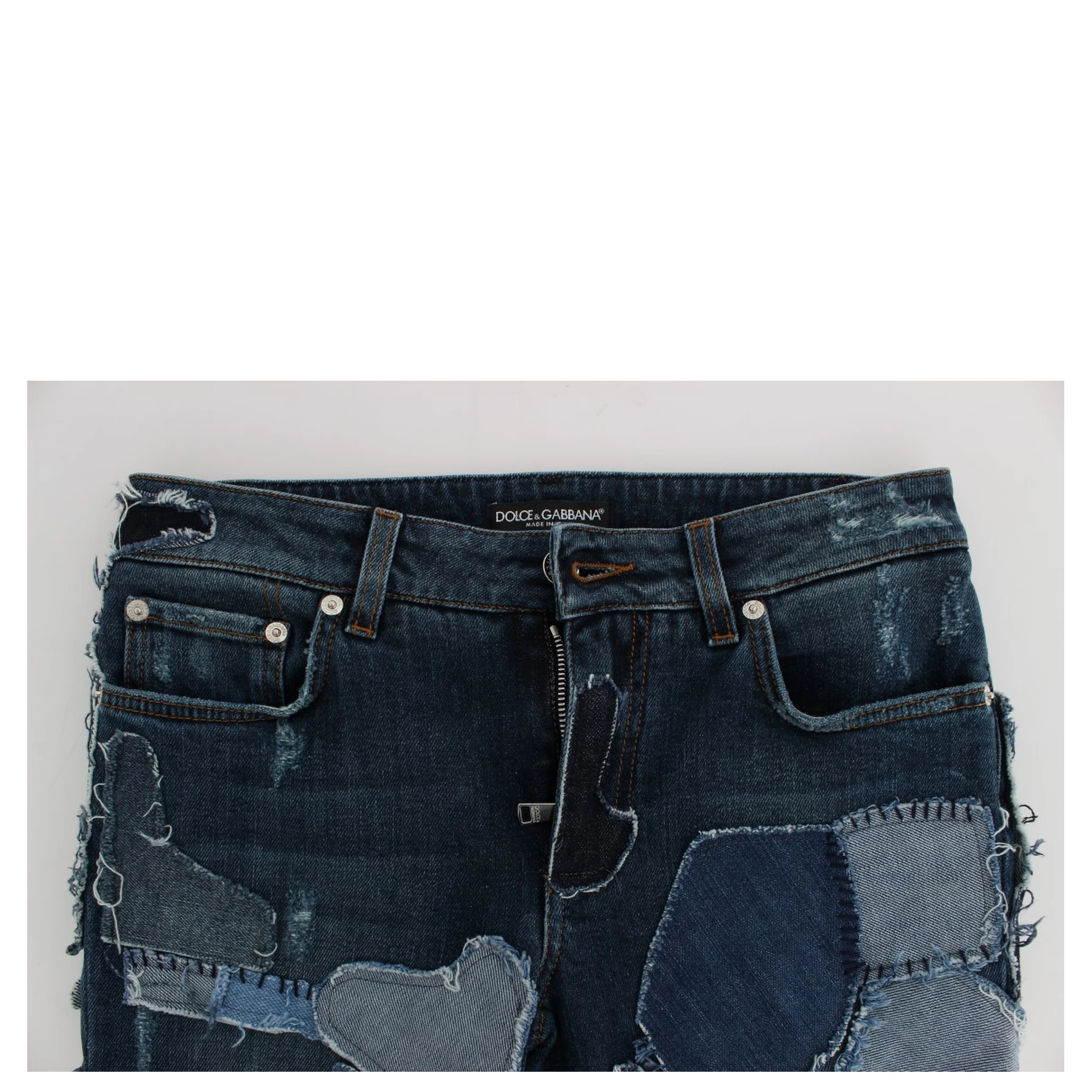 Stretch Blue Patchwork Jeans Shorts