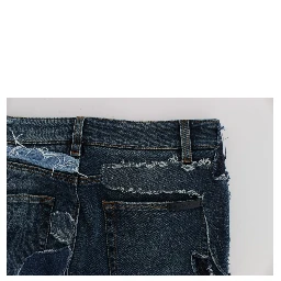 Stretch Blue Patchwork Jeans Shorts