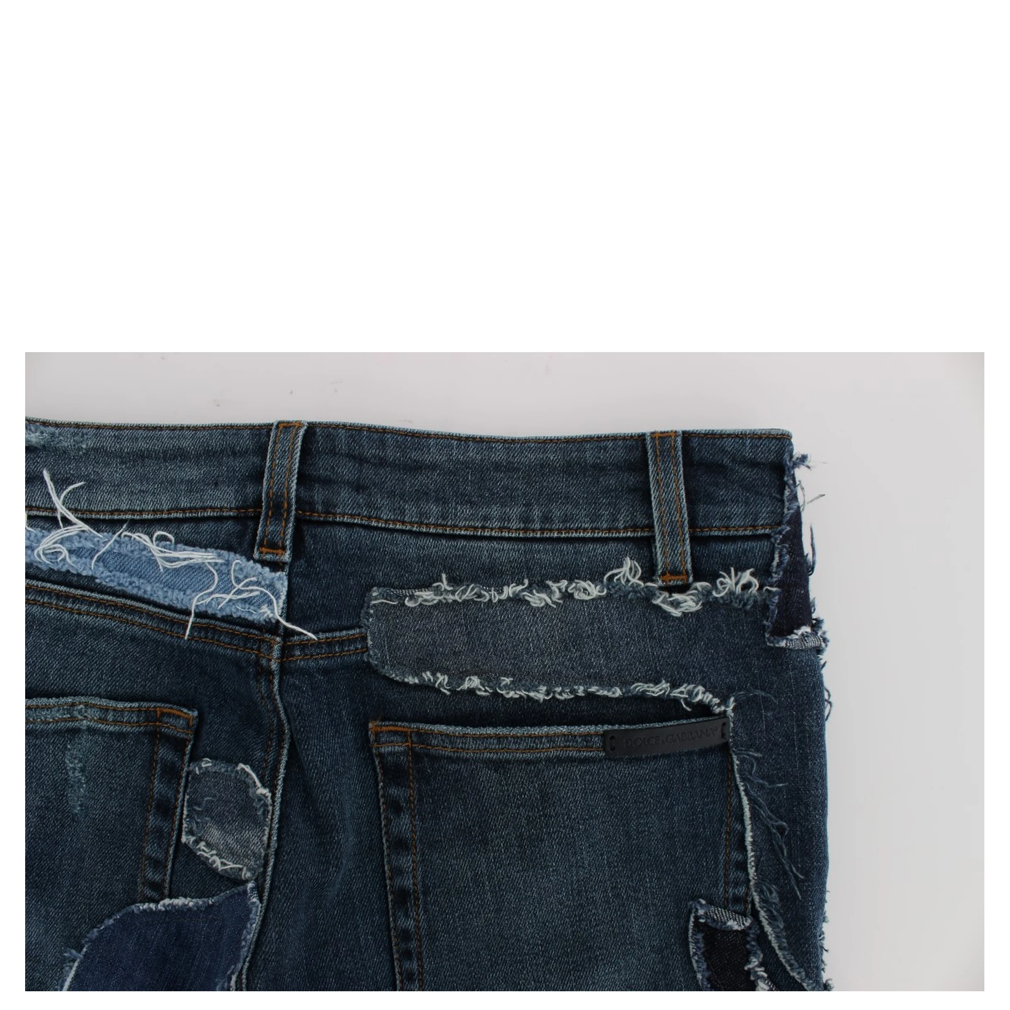 Stretch Blue Patchwork Jeans Shorts