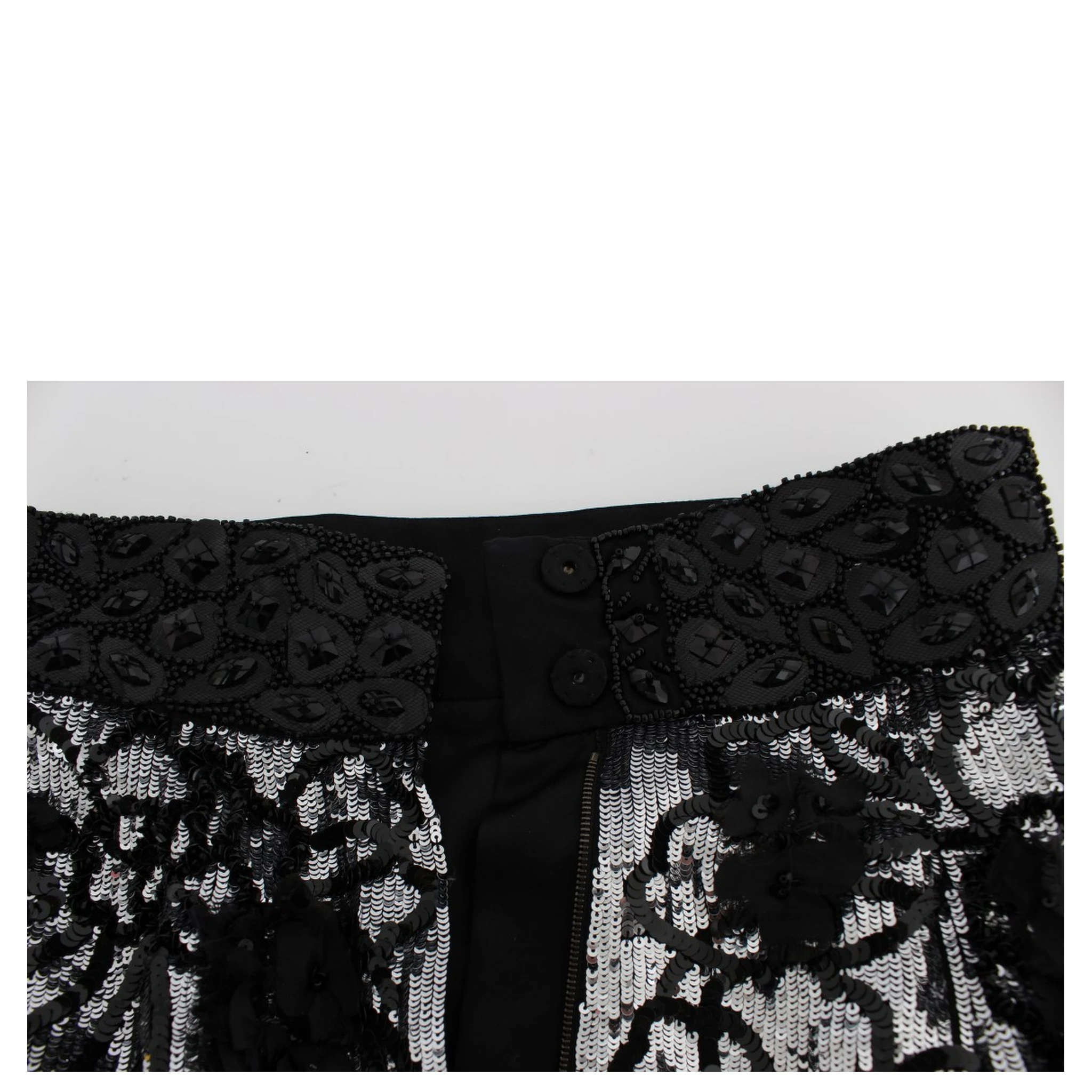 Black Crystal Sequined Mini Shorts