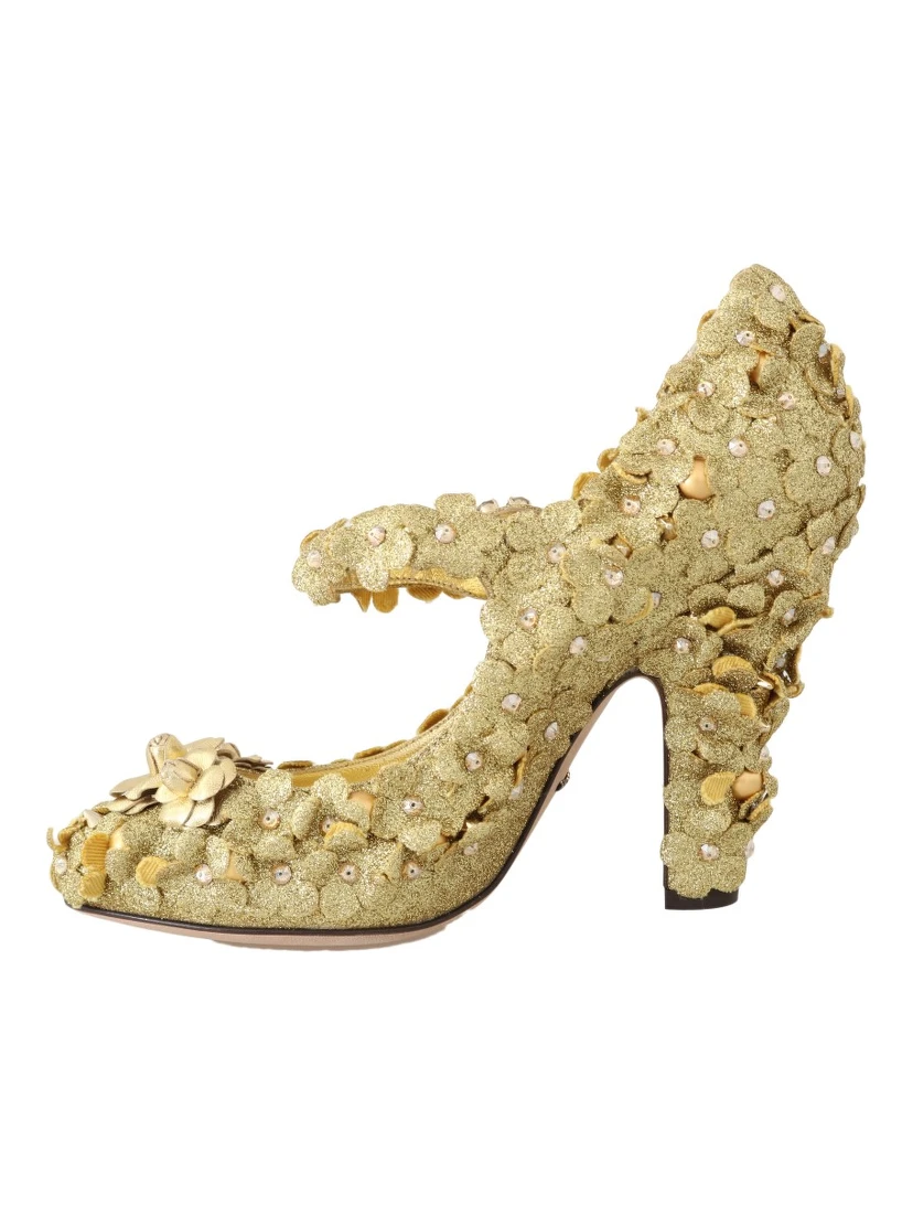 Gold Floral Crystal Mary Janes Pumps