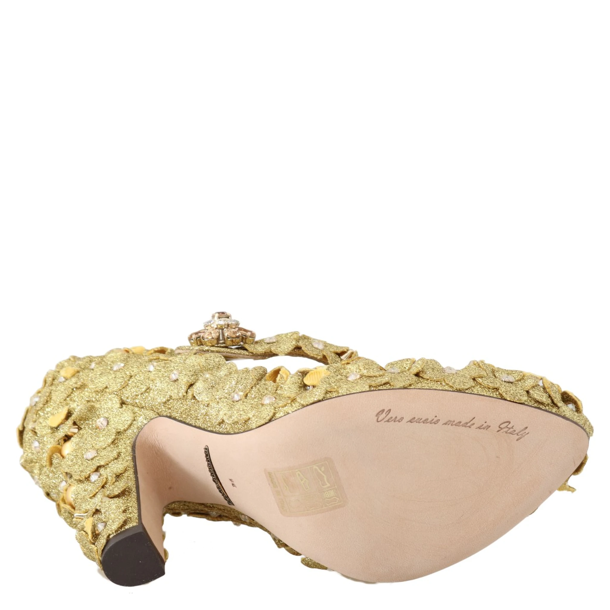 Gold Floral Crystal Mary Janes Pumps