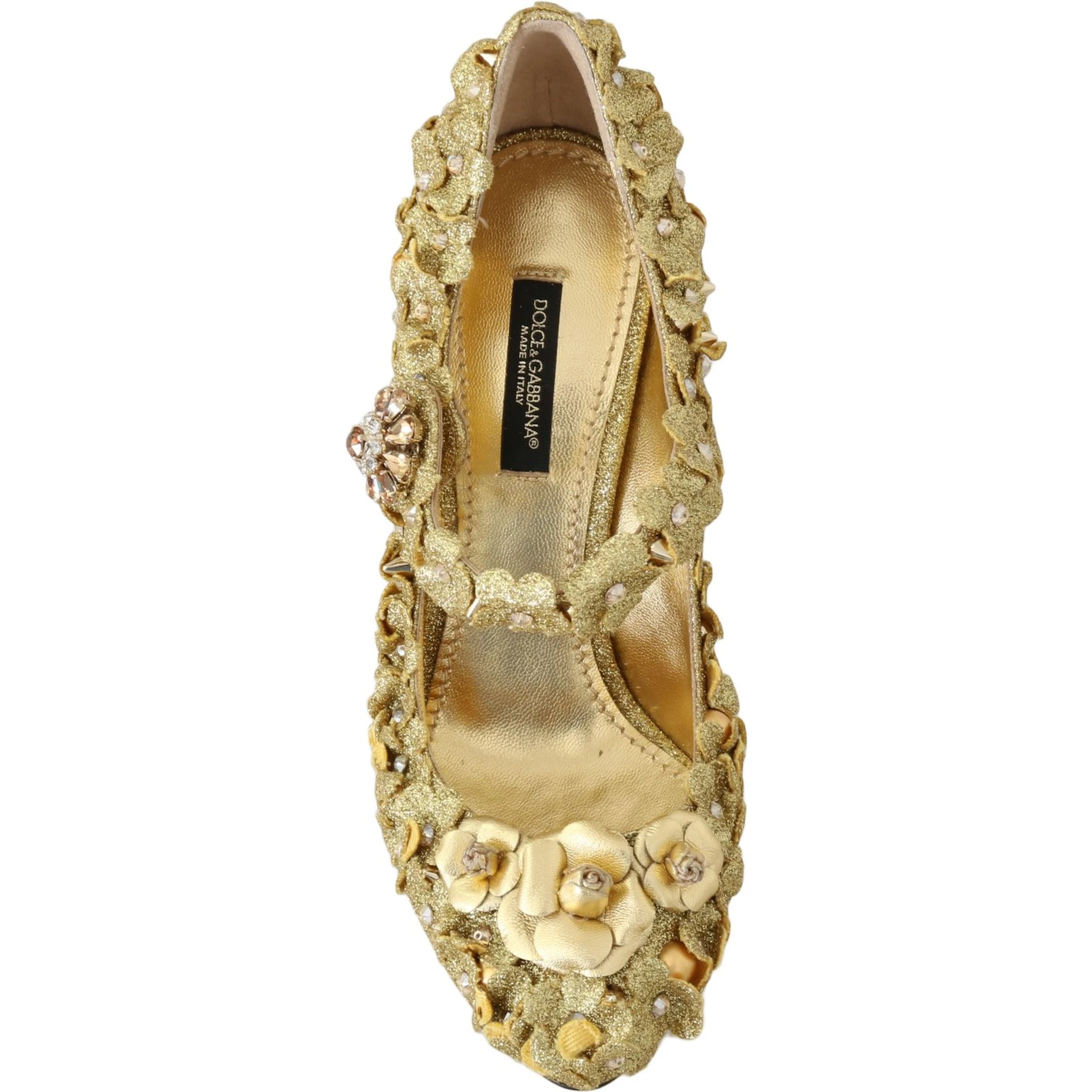 Gold Floral Crystal Mary Janes Pumps