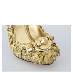 Gold Floral Crystal Mary Janes Pumps