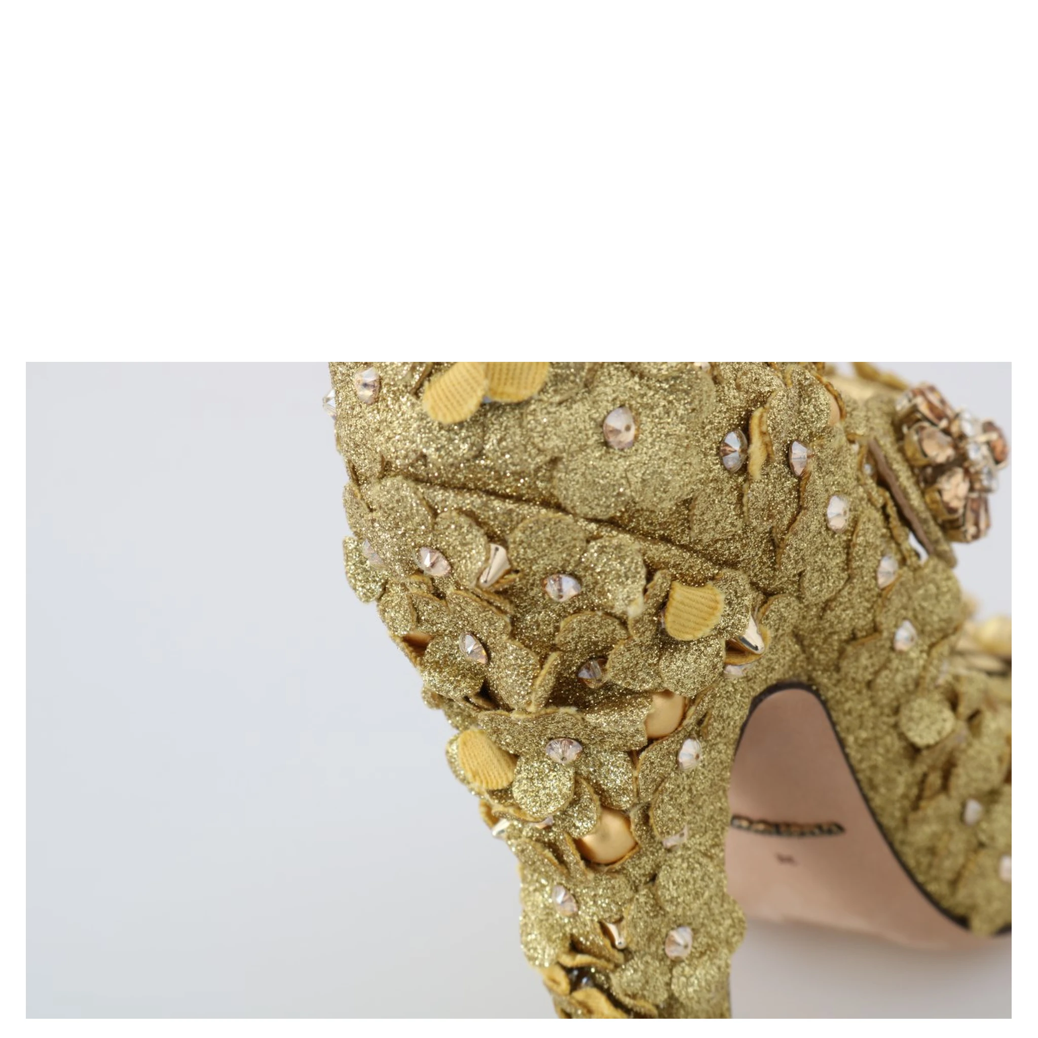 Gold Floral Crystal Mary Janes Pumps