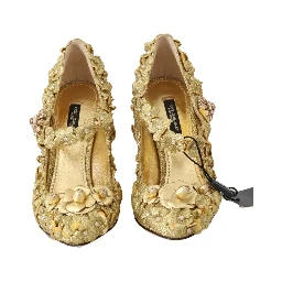 Gold Floral Crystal Mary Janes Pumps