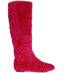 Pink Lamb Fur Leather Flat Boots