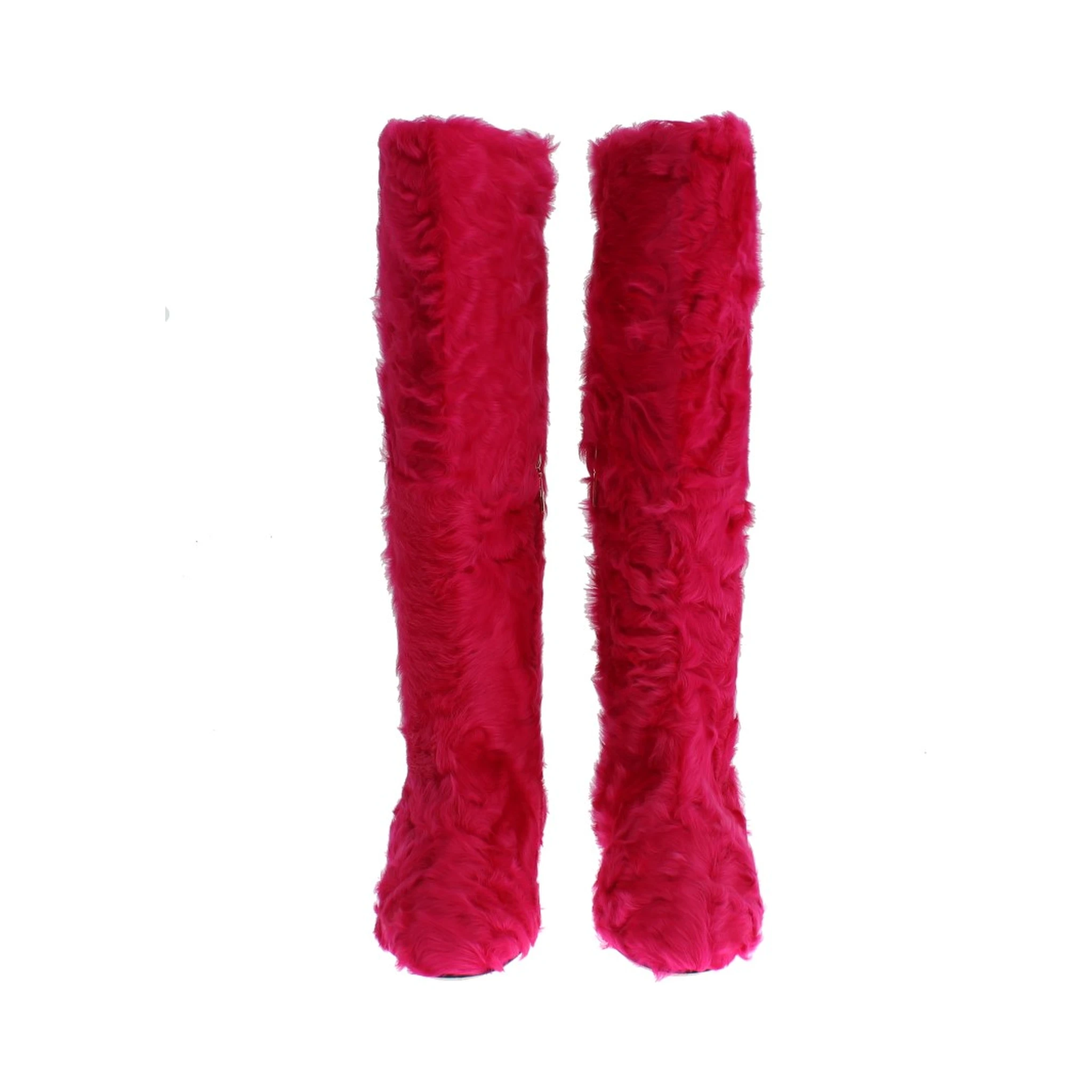 Pink Lamb Fur Leather Flat Boots