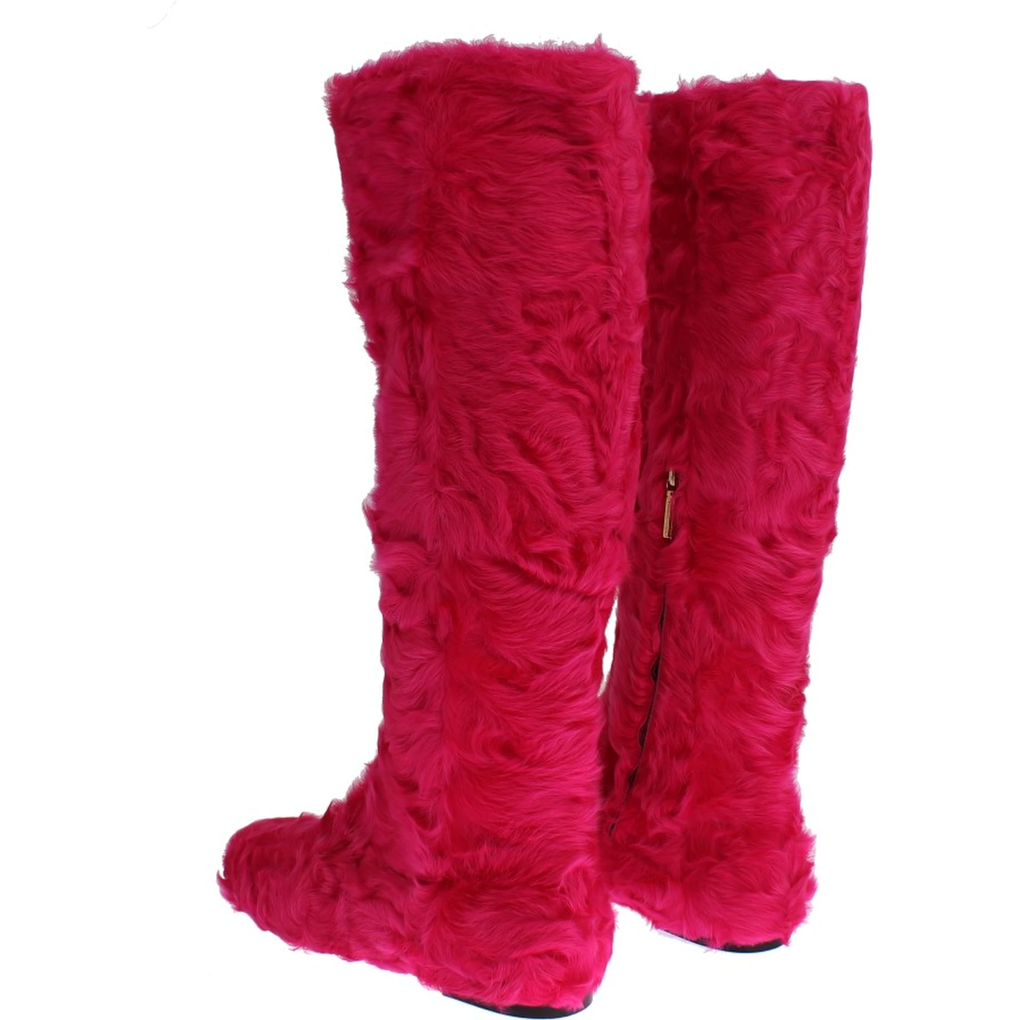 Pink Lamb Fur Leather Flat Boots