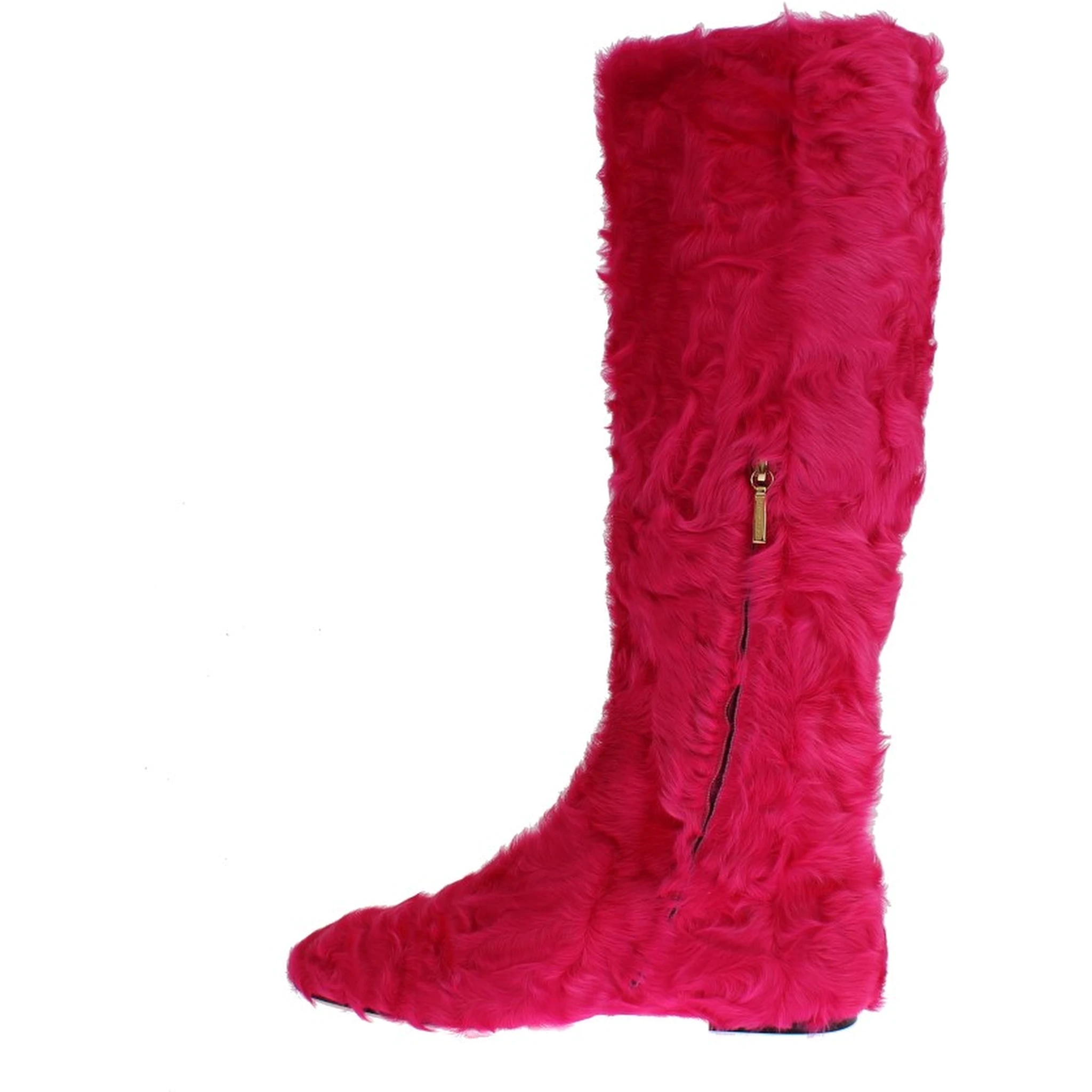 Pink Lamb Fur Leather Flat Boots