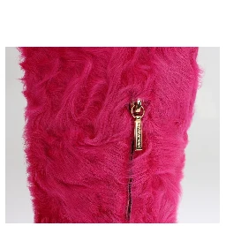 Pink Lamb Fur Leather Flat Boots