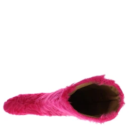 Pink Lamb Fur Leather Flat Boots