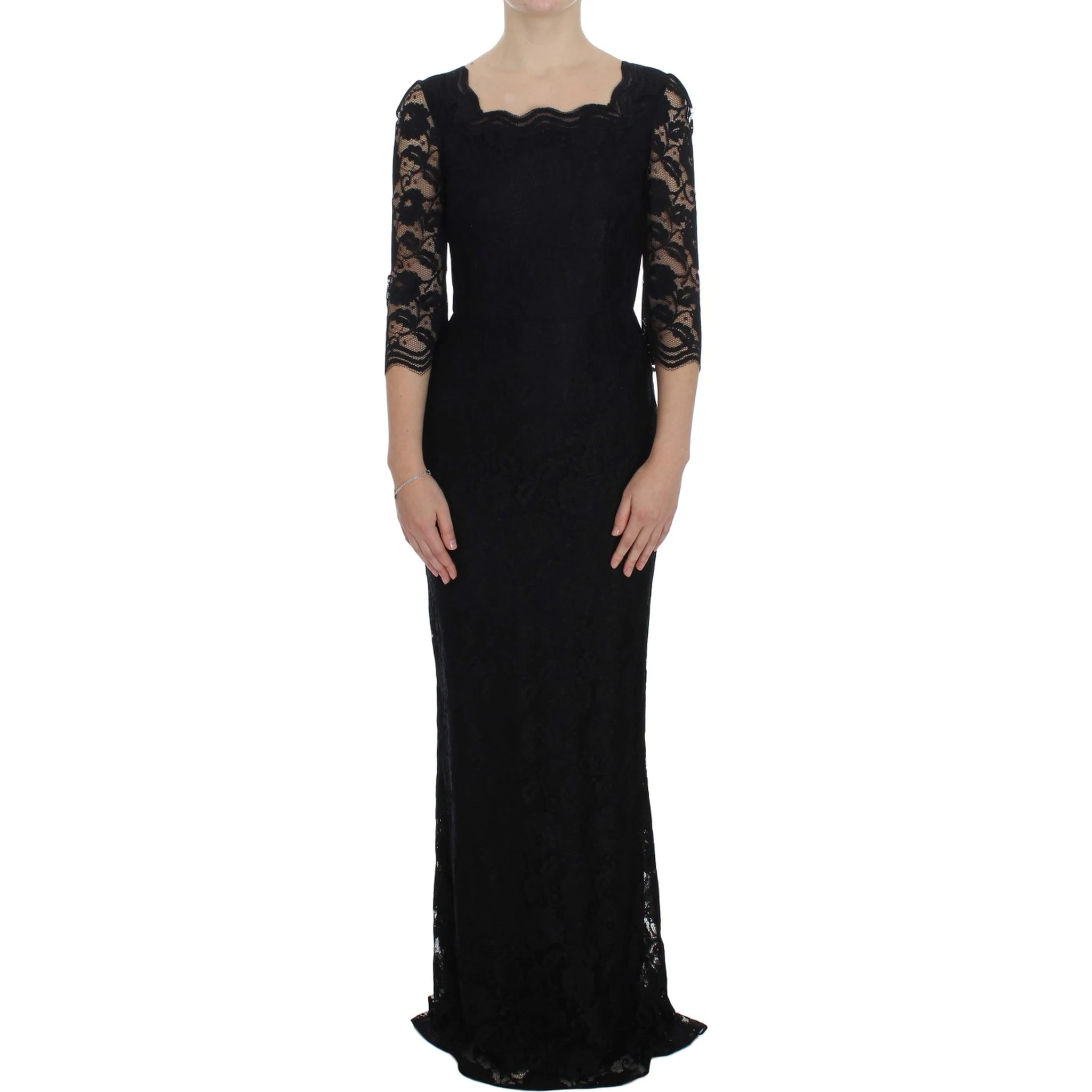 Black Floral Lace Long Ball Maxi Dress