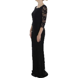Black Floral Lace Long Ball Maxi Dress