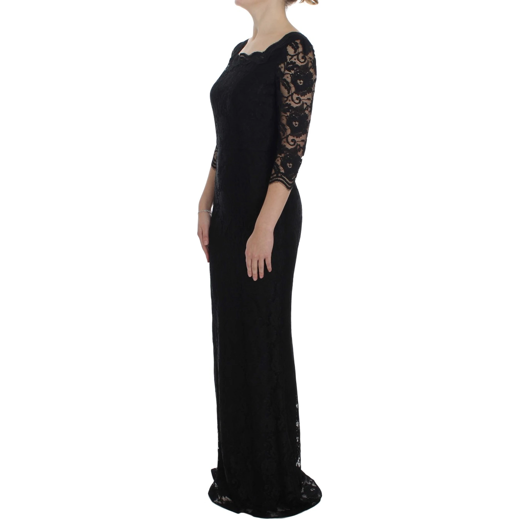Black Floral Lace Long Ball Maxi Dress