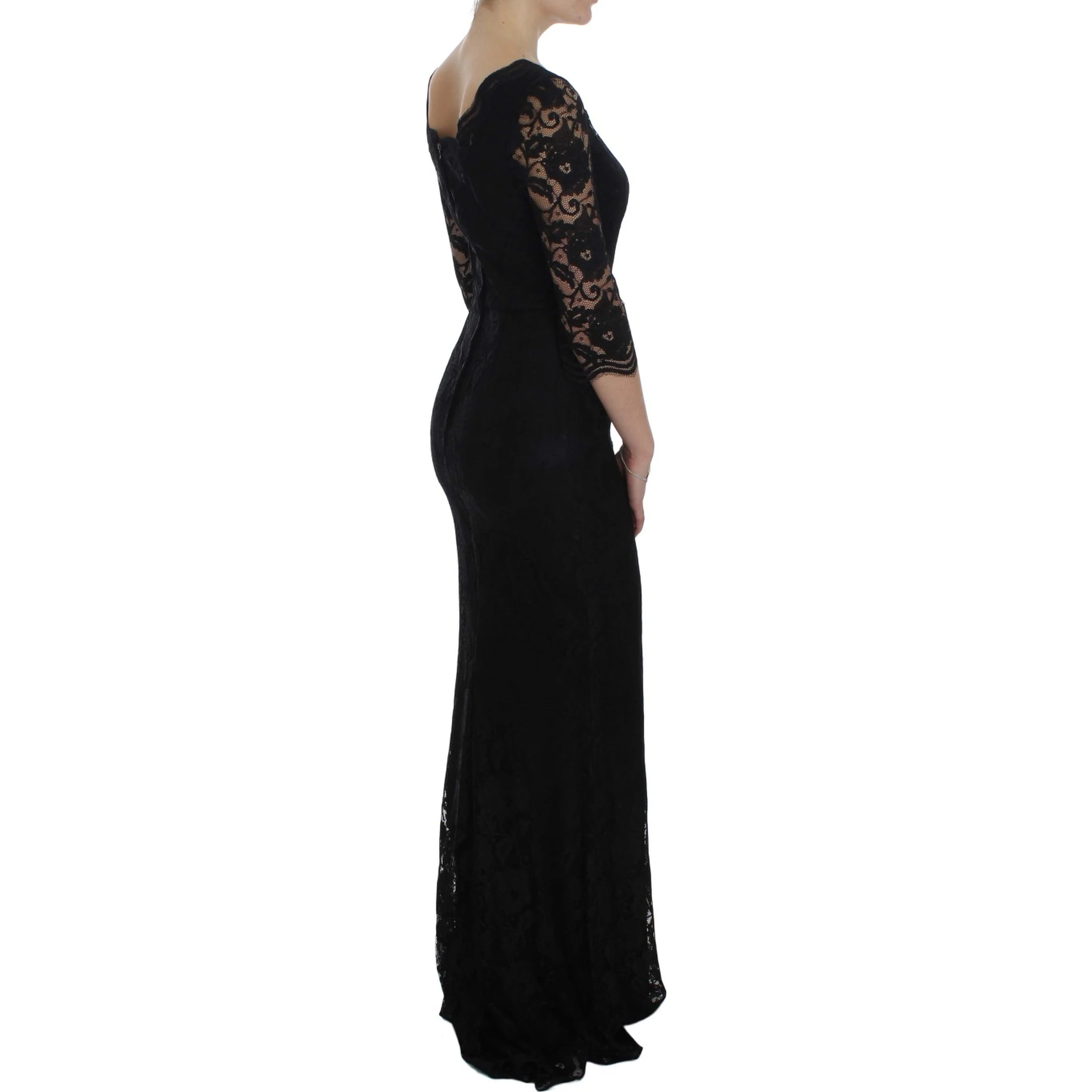 Black Floral Lace Long Ball Maxi Dress