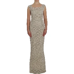 Beige Ricamo Cutout Cotton Sheath Dress