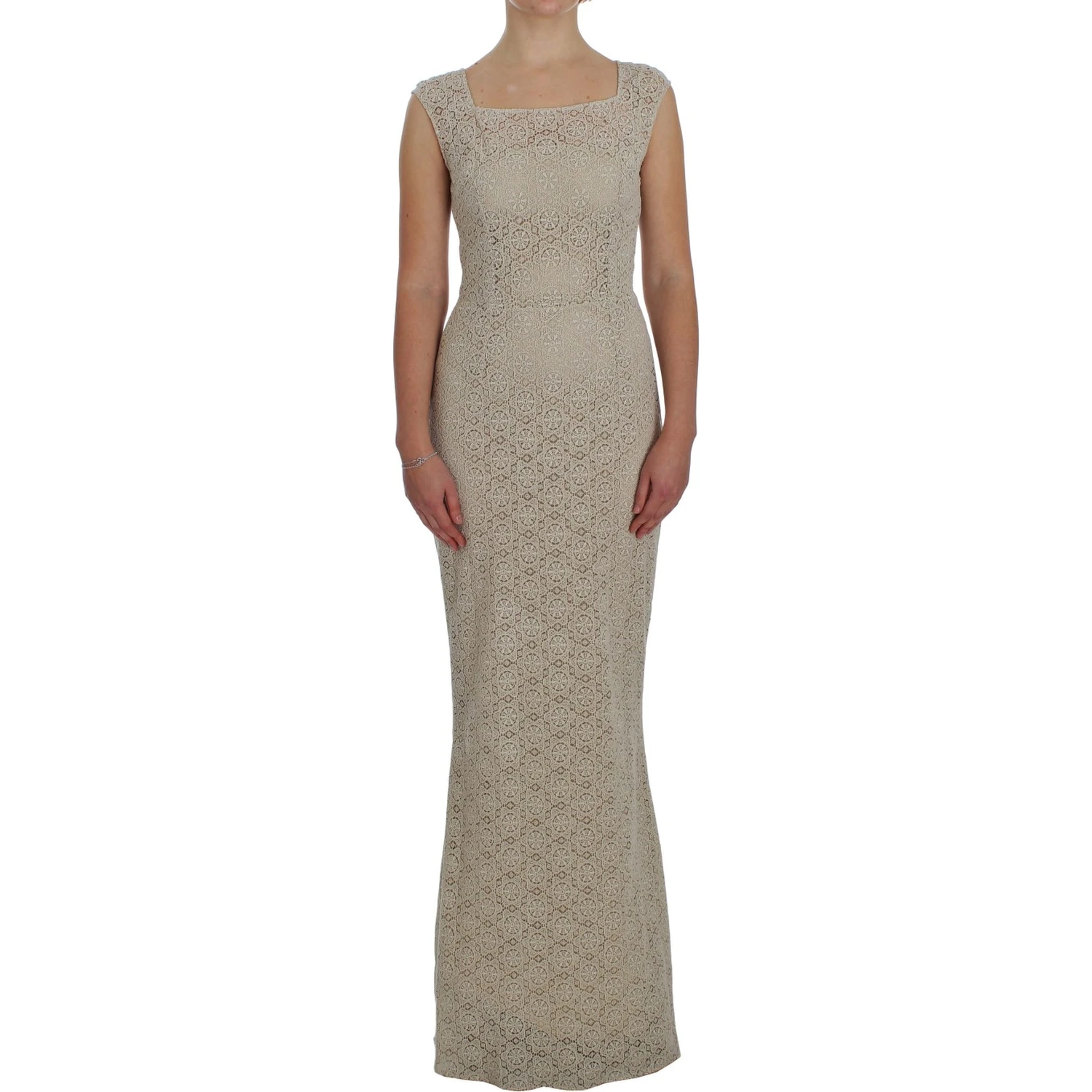 Beige Ricamo Cutout Cotton Sheath Dress