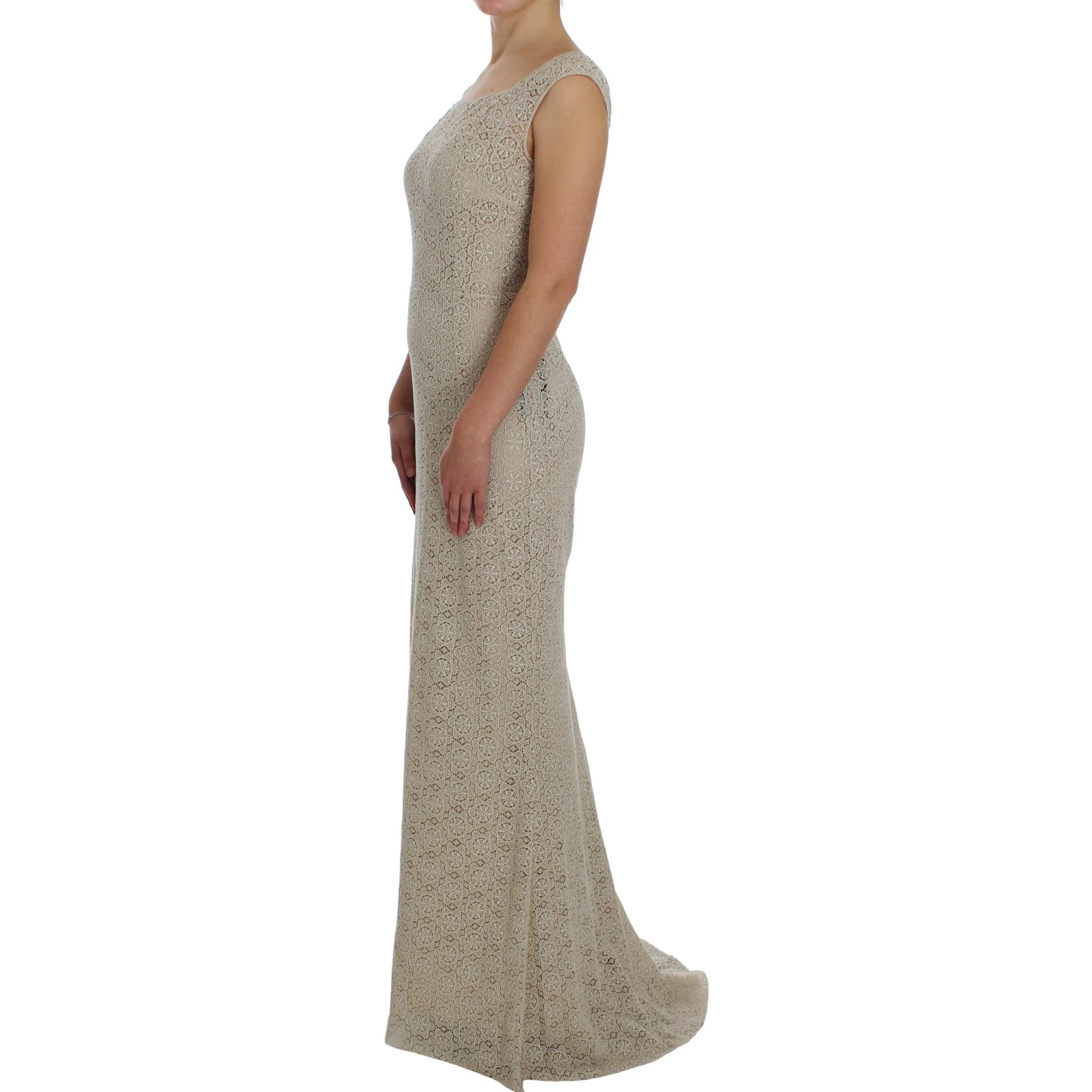 Beige Ricamo Cutout Cotton Sheath Dress