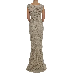 Beige Ricamo Cutout Cotton Sheath Dress