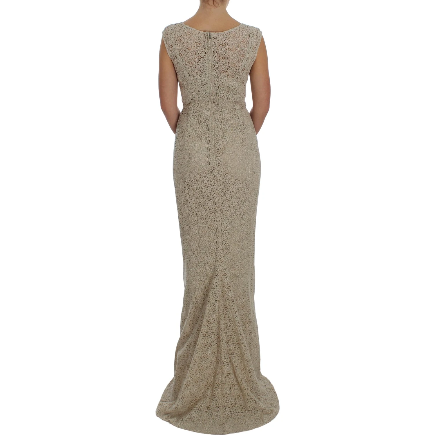 Beige Ricamo Cutout Cotton Sheath Dress