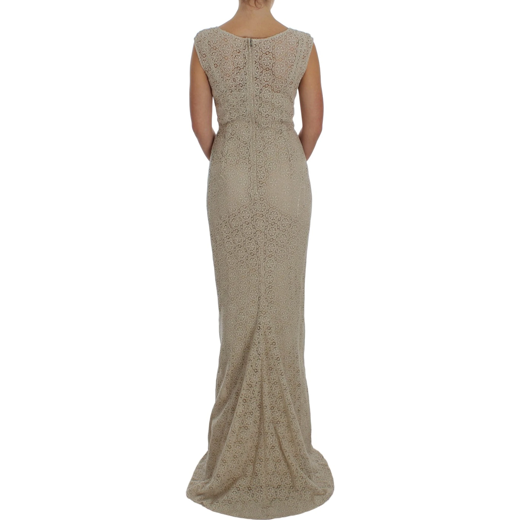 Beige Ricamo Cutout Cotton Sheath Dress