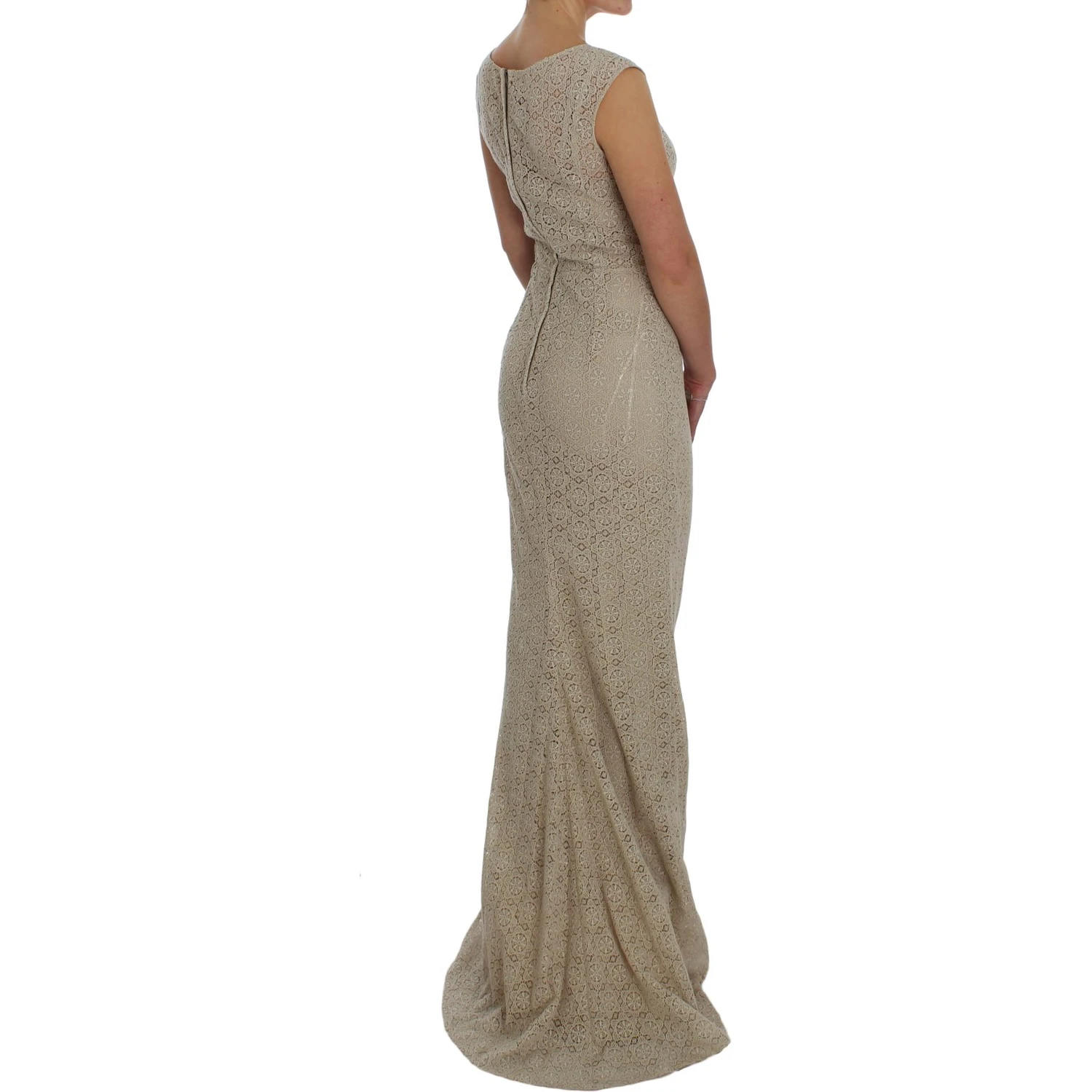 Beige Ricamo Cutout Cotton Sheath Dress