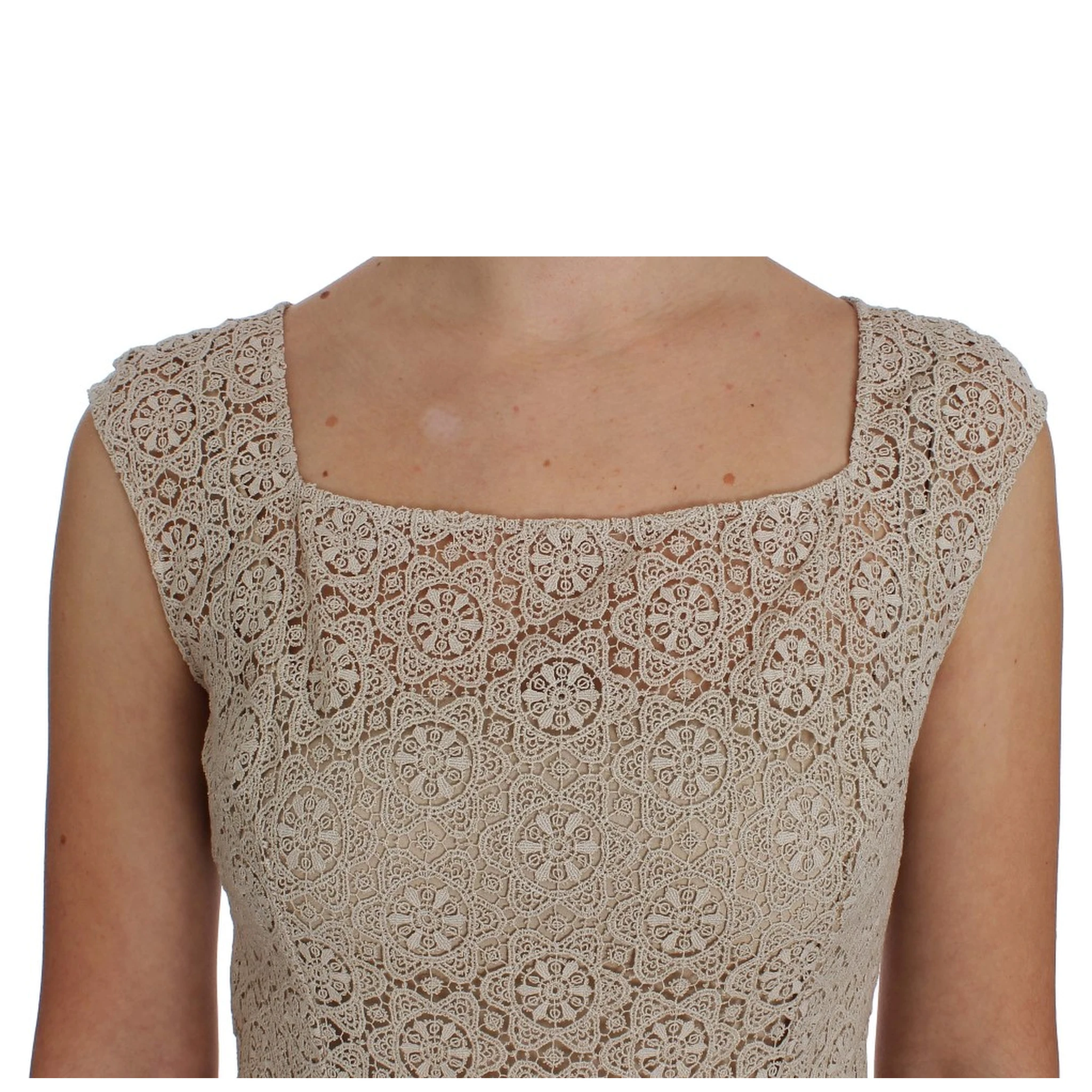 Beige Ricamo Cutout Cotton Sheath Dress