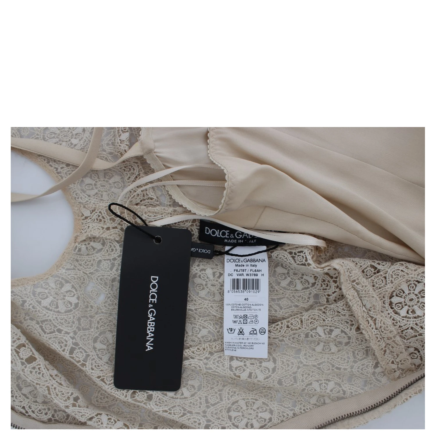 Beige Ricamo Cutout Cotton Sheath Dress