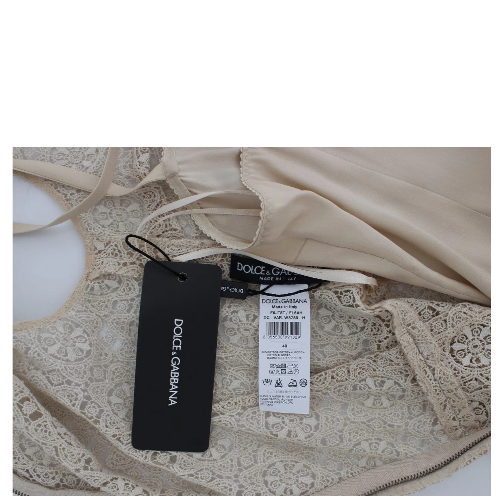 Beige Ricamo Cutout Cotton Sheath Dress