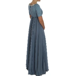 Blue Silk Crystal Sheath Gown Ball Dress