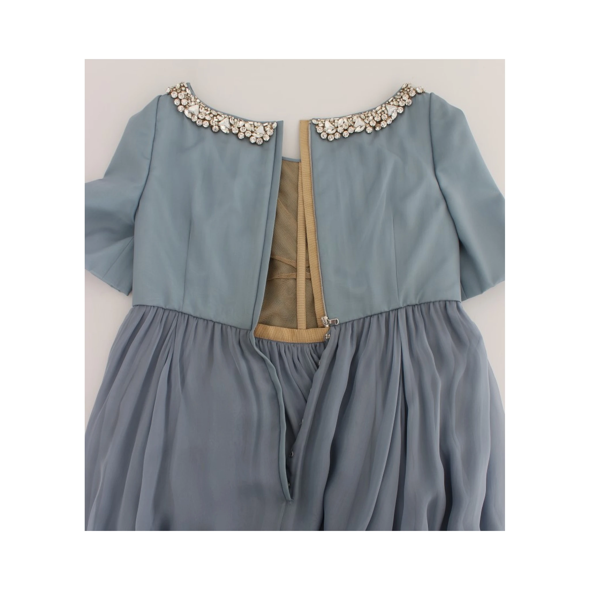 Blue Silk Crystal Sheath Gown Ball Dress