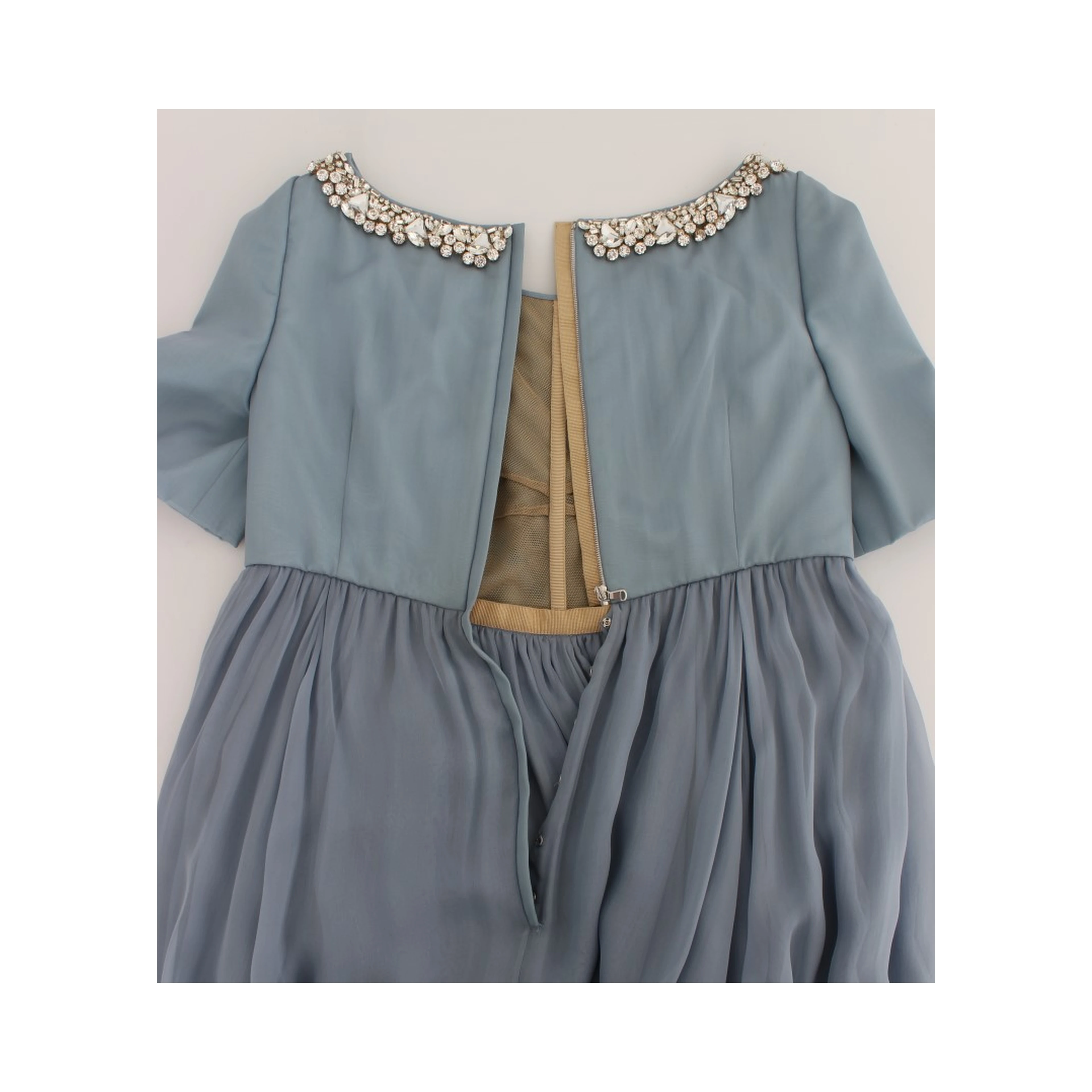 Blue Silk Crystal Sheath Gown Ball Dress
