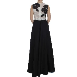 Black White Floral Silk Sheath Gown Dress