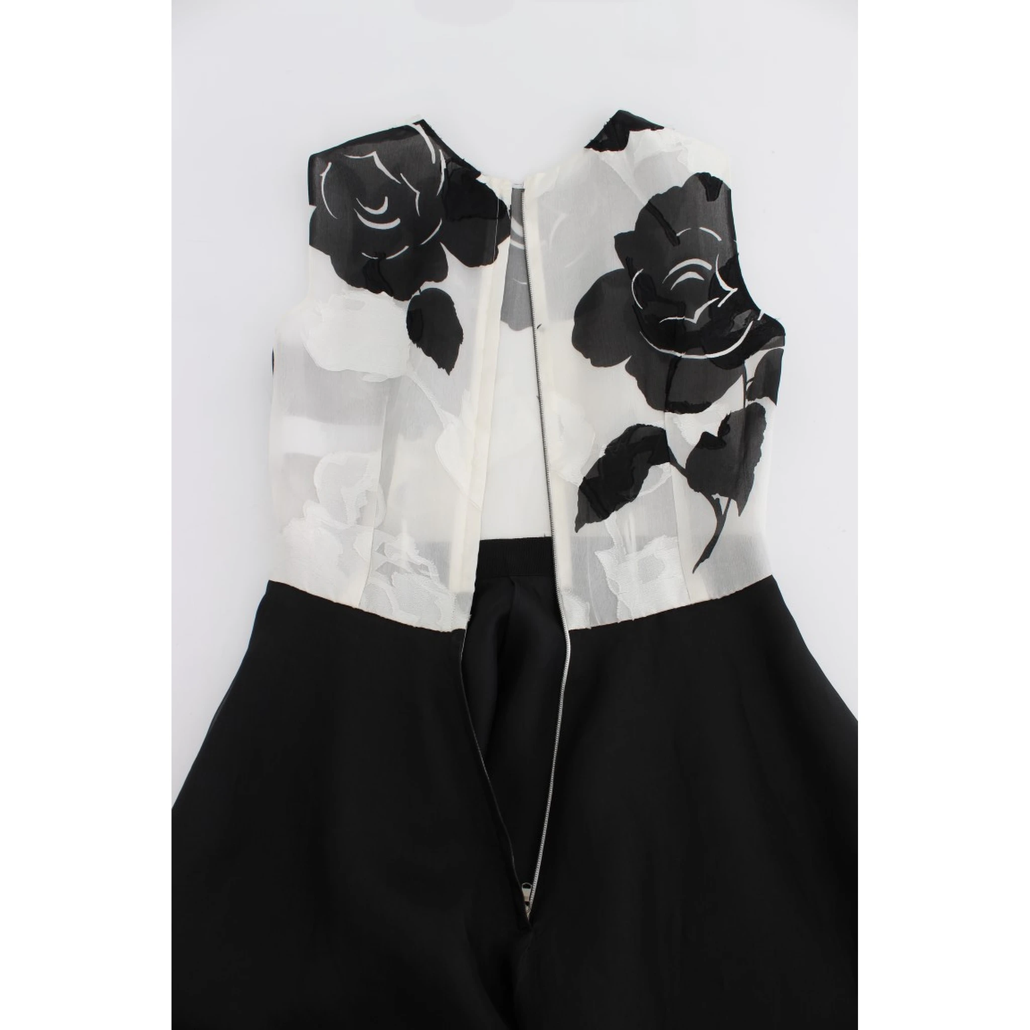 Black White Floral Silk Sheath Gown Dress