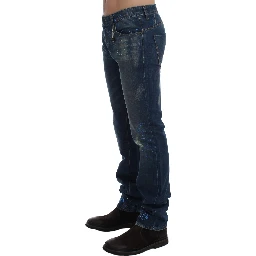 Blue Wash Paint Slim Fit Pants Jeans
