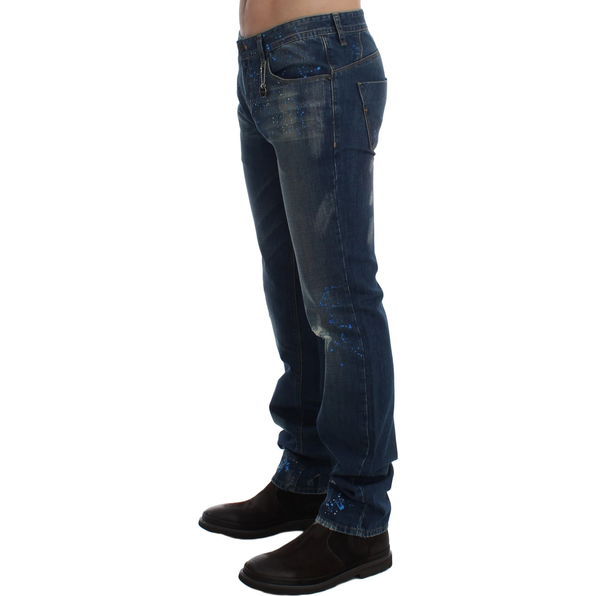 Blue Wash Paint Slim Fit Pants Jeans