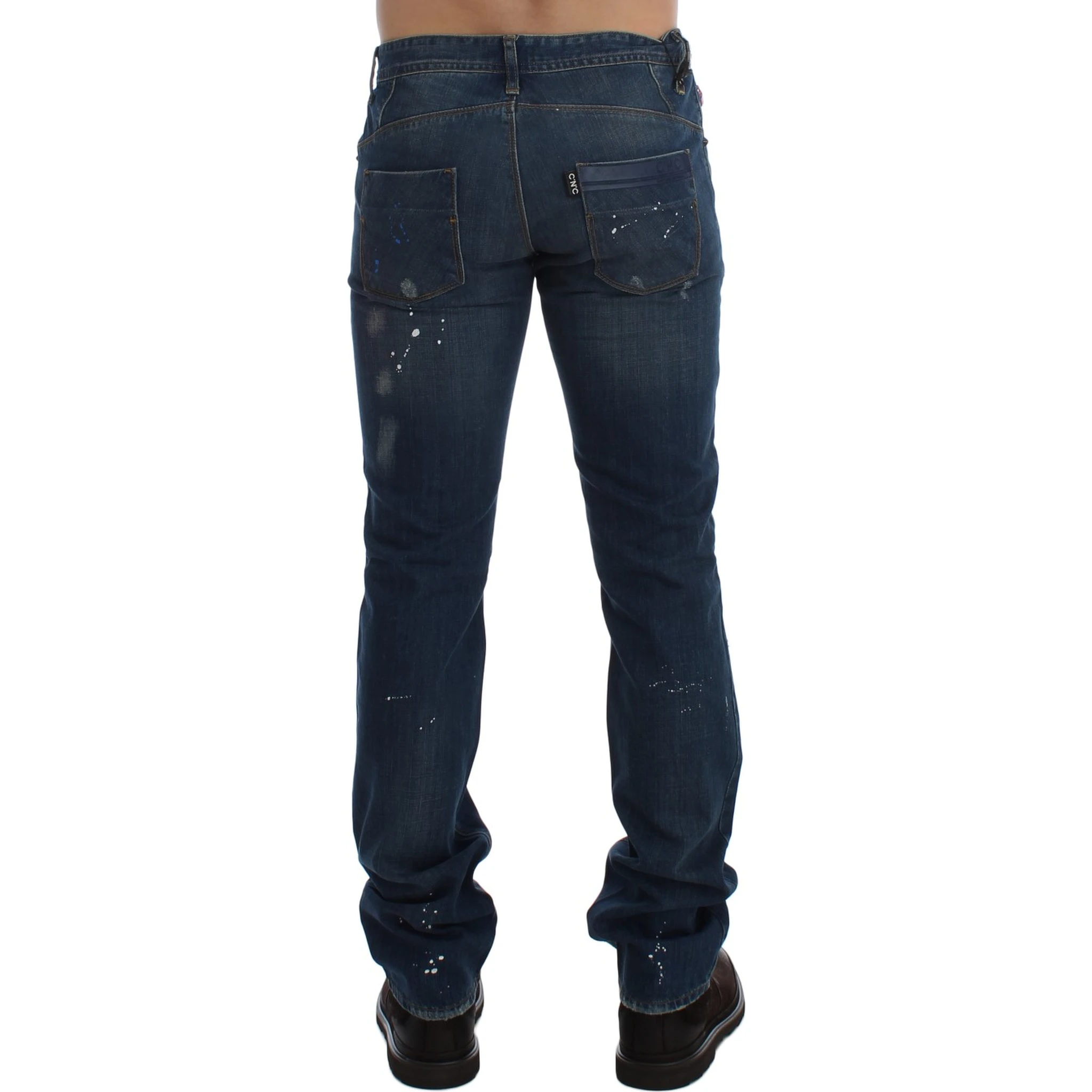 Blue Wash Paint Slim Fit Pants Jeans