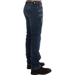 Blue Wash Paint Slim Fit Pants Jeans