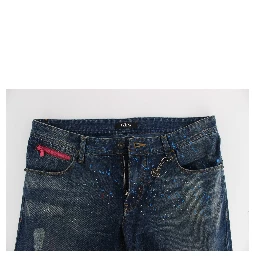 Blue Wash Paint Slim Fit Pants Jeans