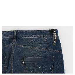 Blue Wash Paint Slim Fit Pants Jeans