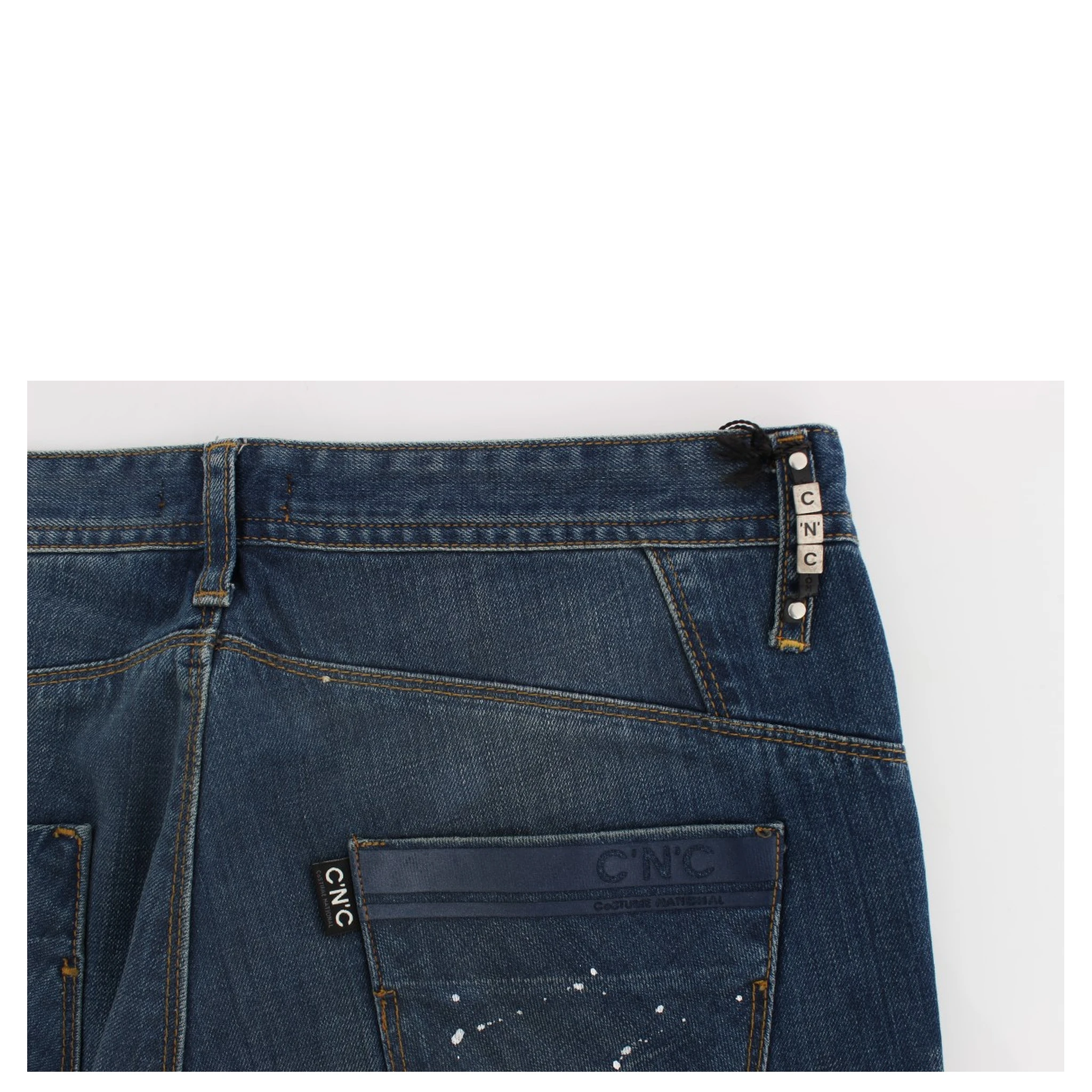 Blue Wash Paint Slim Fit Pants Jeans