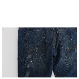 Blue Wash Paint Slim Fit Pants Jeans